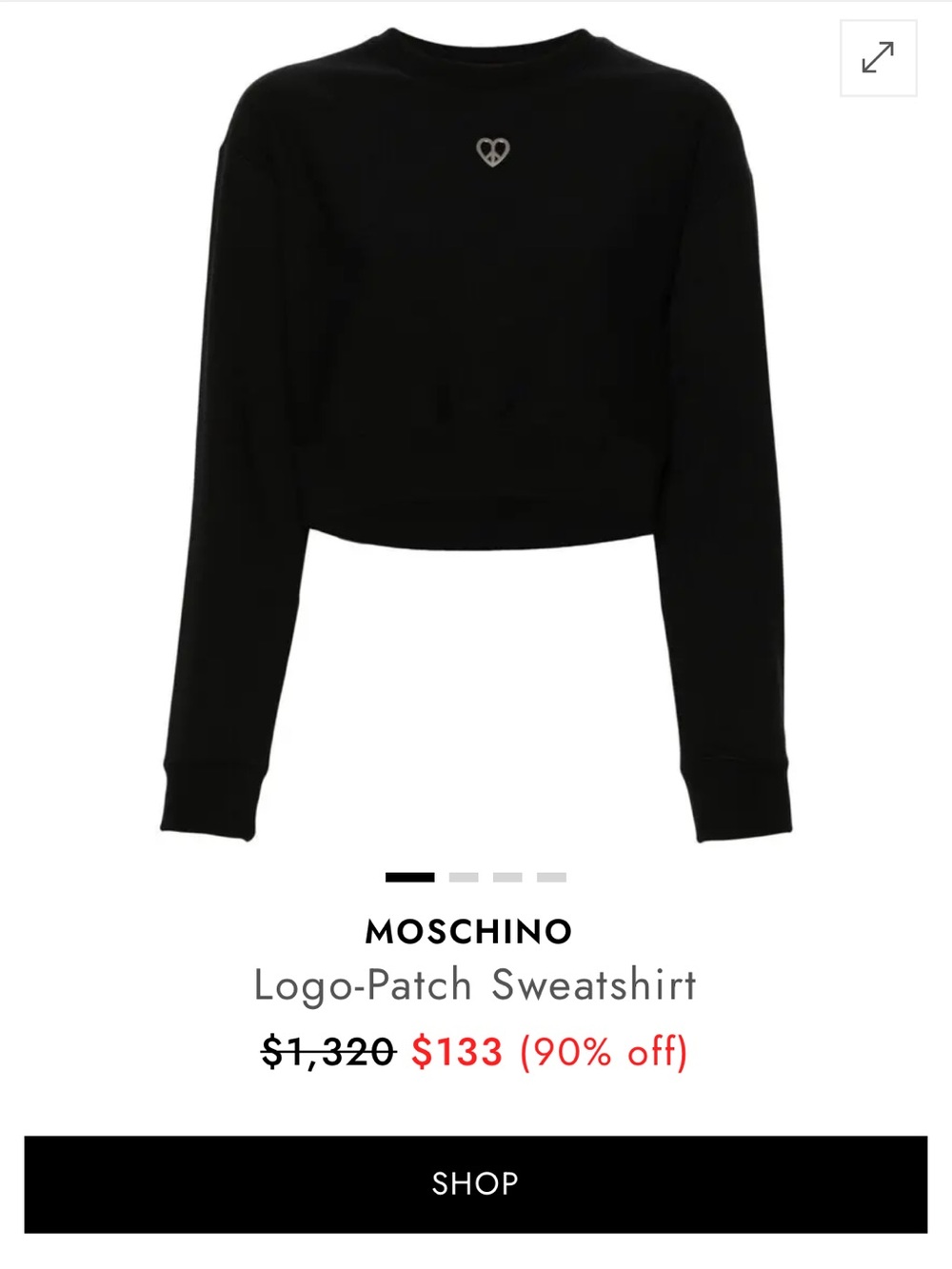 Moschino Black Crewneck Sweatshirt with Heart Peace Pin